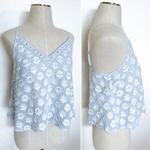 Anthropologie | Leifsdottir Light Blue Embroidered Mirror Cropped Top (10)